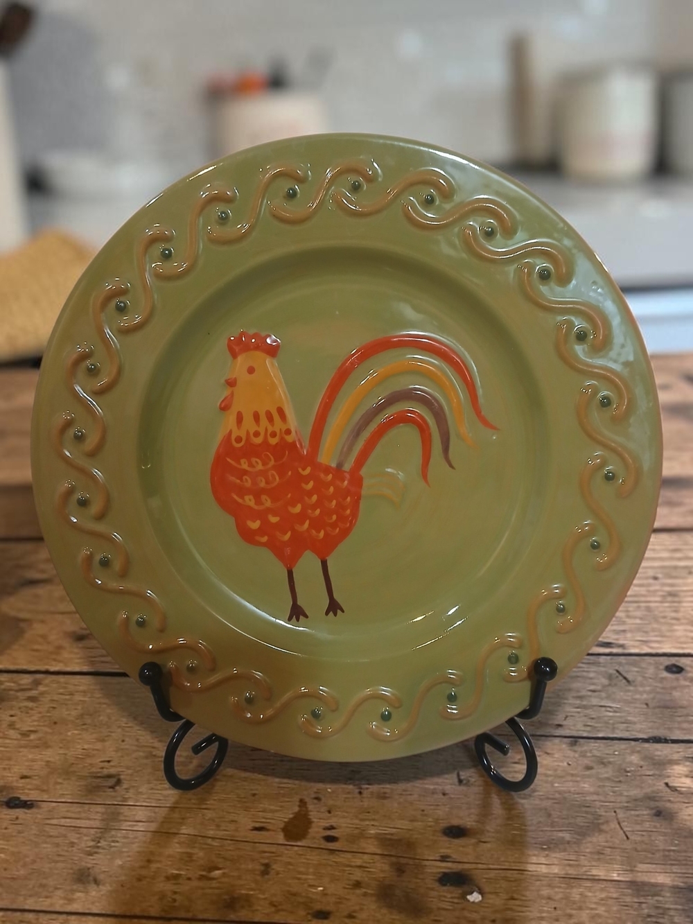 Green Rooster Ceramic Plate - Decorative Home Dining Plate